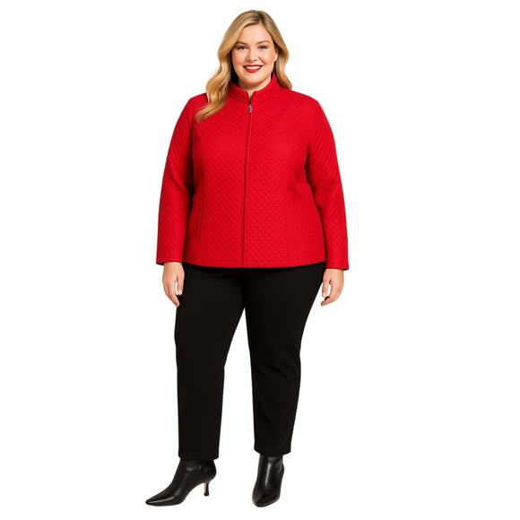Ellen Tracy Red Quilted Wool-Silk Zip Jacket 20W - Picture 1 of 8